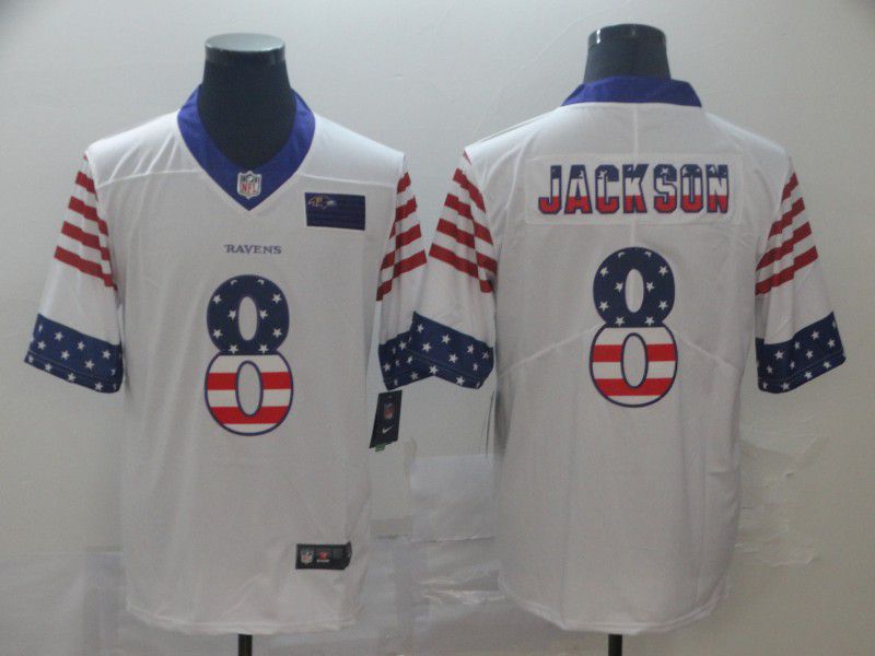 Men Baltimore Ravens #8 Jackson White Retro USA Flag Nike NFL Jerseys